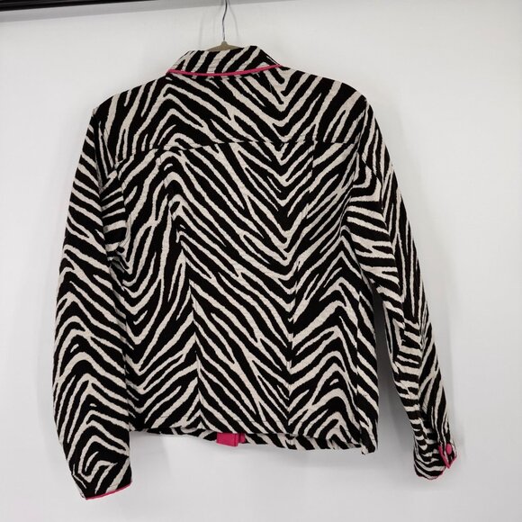 3 Sisisters Zebra Print Jacket  Pink Piping  Buttons Cotton Womens Size Large - Picture 11 of 14